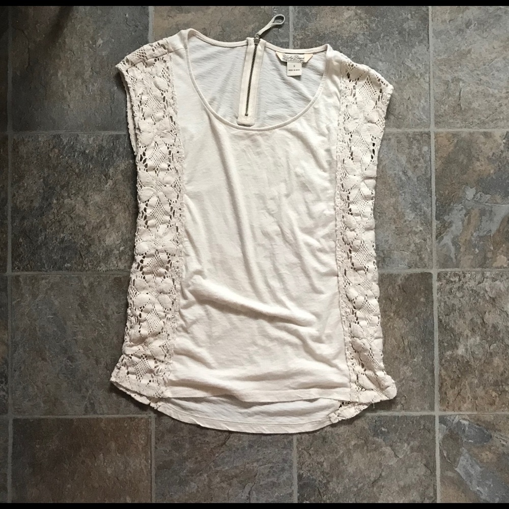 🍀Lucky Brand Cream Lace Boho Festival Tee S